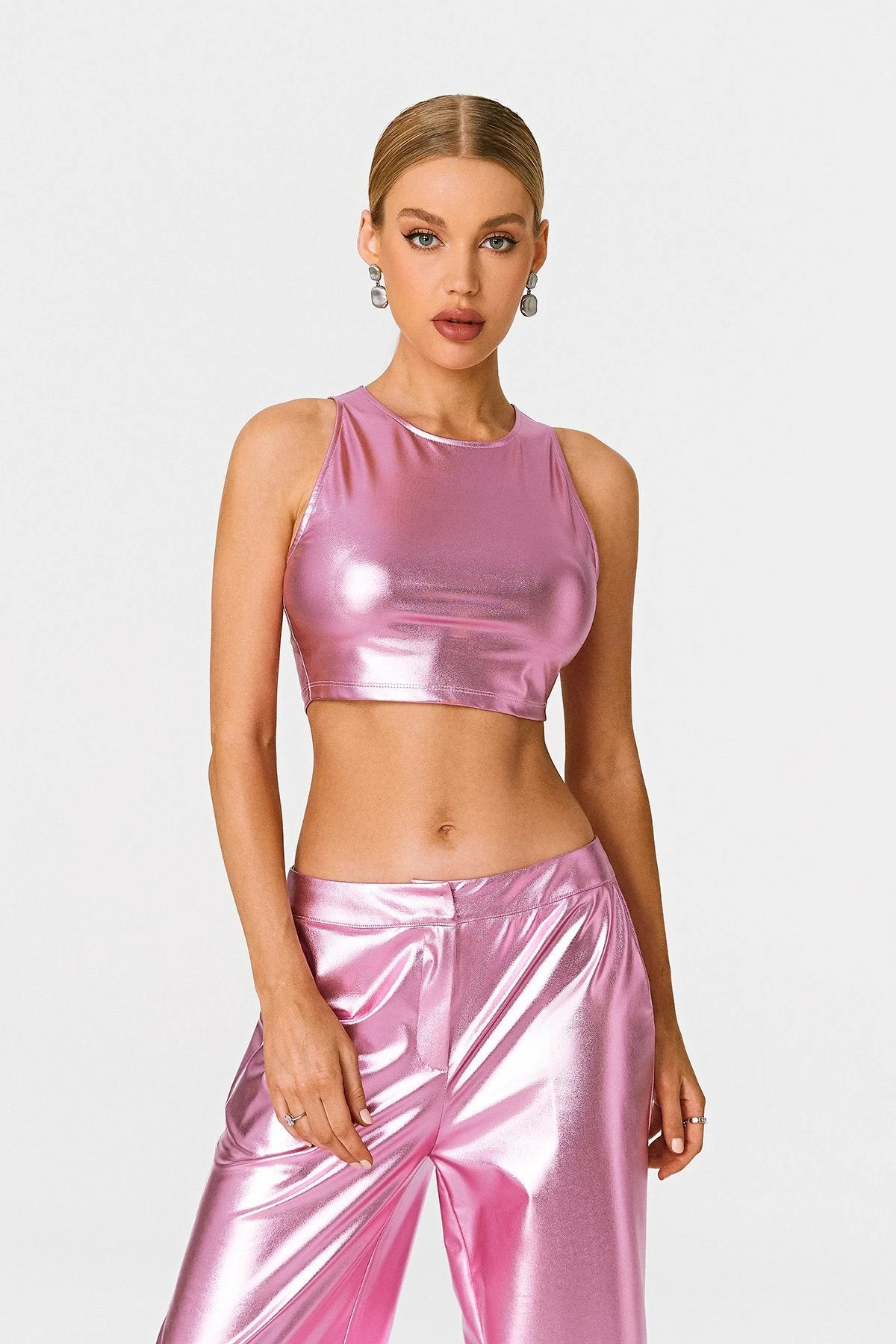 SOLADO Vinyl Sleeveless Cinched Waist Sheen Crop Top 3 SOLADO Vinyl Sleeveless Cinched Waist Sheen Crop Top