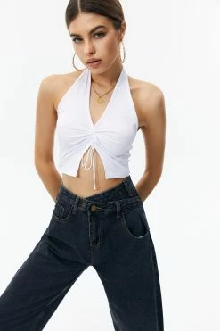 Solado Drawstring Ruched Backless Crop Top