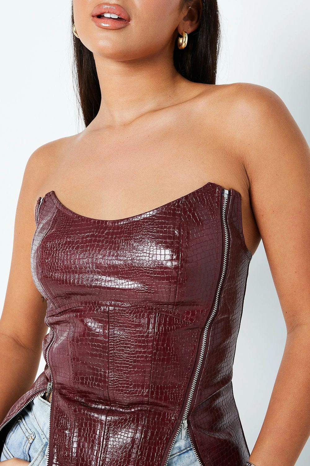 SOLADO Zipper Decor Asymmetrical Hem PU Leather Corset Top 7 SOLADO Zipper Decor Asymmetrical Hem PU Leather Corset Top - Image 5