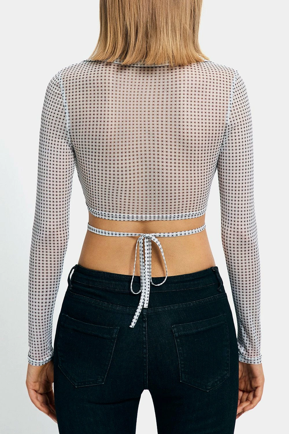 SOLADO Check Print Lapel Neck Cross Tie Long Sleeve Top 9 SOLADO Check Print Lapel Neck Cross Tie Long Sleeve Top - Image 7