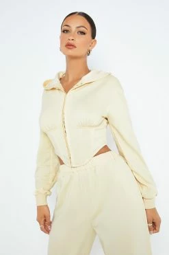 SOLADO Asymmetrical Hem Hook And Eye Boning Hooded Cardigan