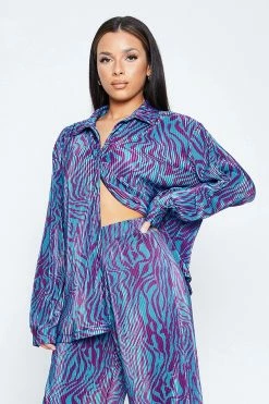 SOLADO Lapel Neck Swirl Print Long Sleeve Shirt