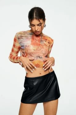 Solado Mesh Character Print Long Sleeve Crop Top