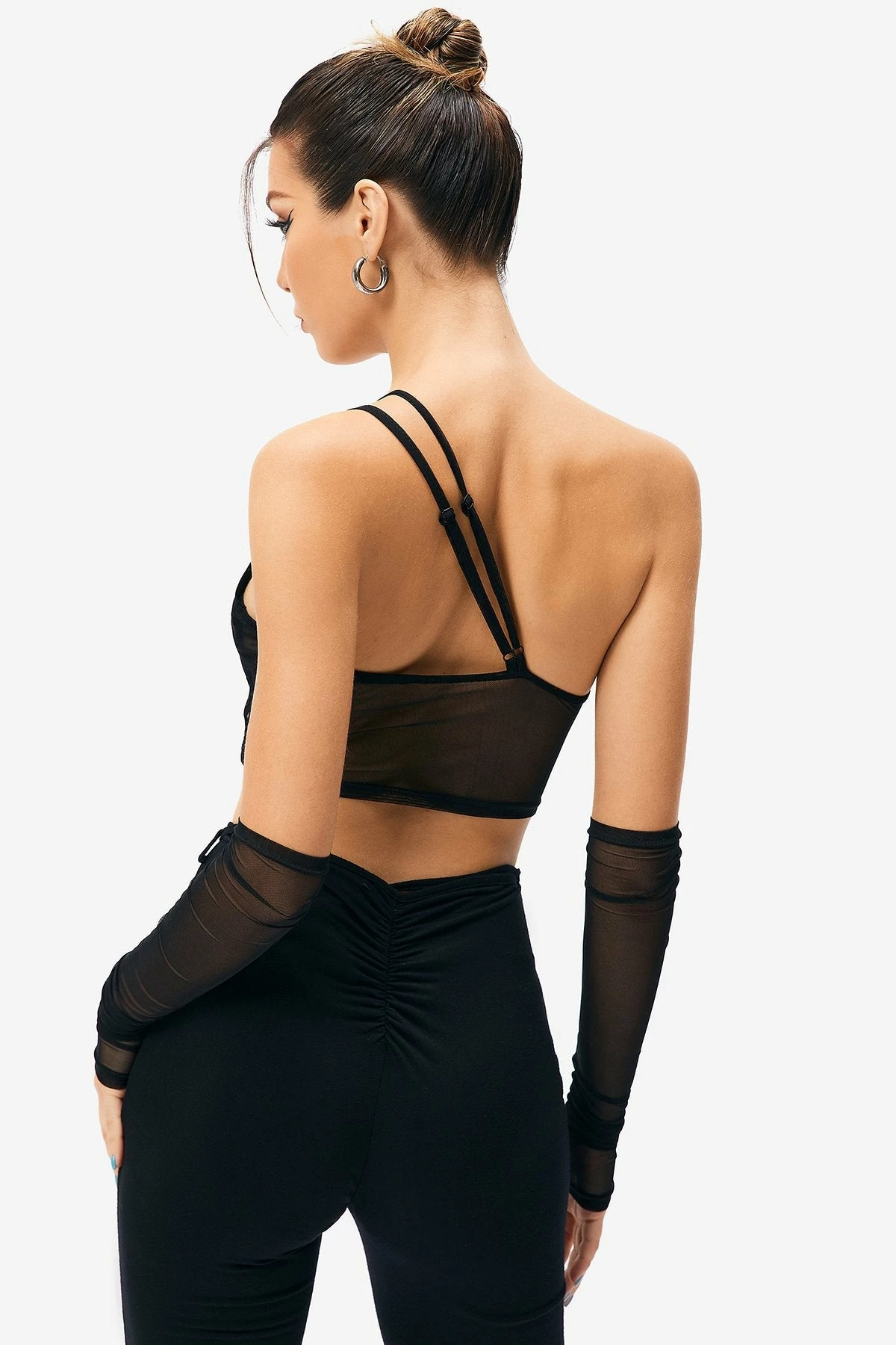SOLADO Mesh Splicing Cut Out Backless Crop Top With Oversleeve 4 SOLADO Mesh Splicing Cut Out Backless Crop Top With Oversleeve - Image 2