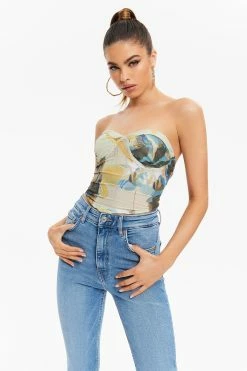 Solado Abstract Print Mesh Splicing Tube Top