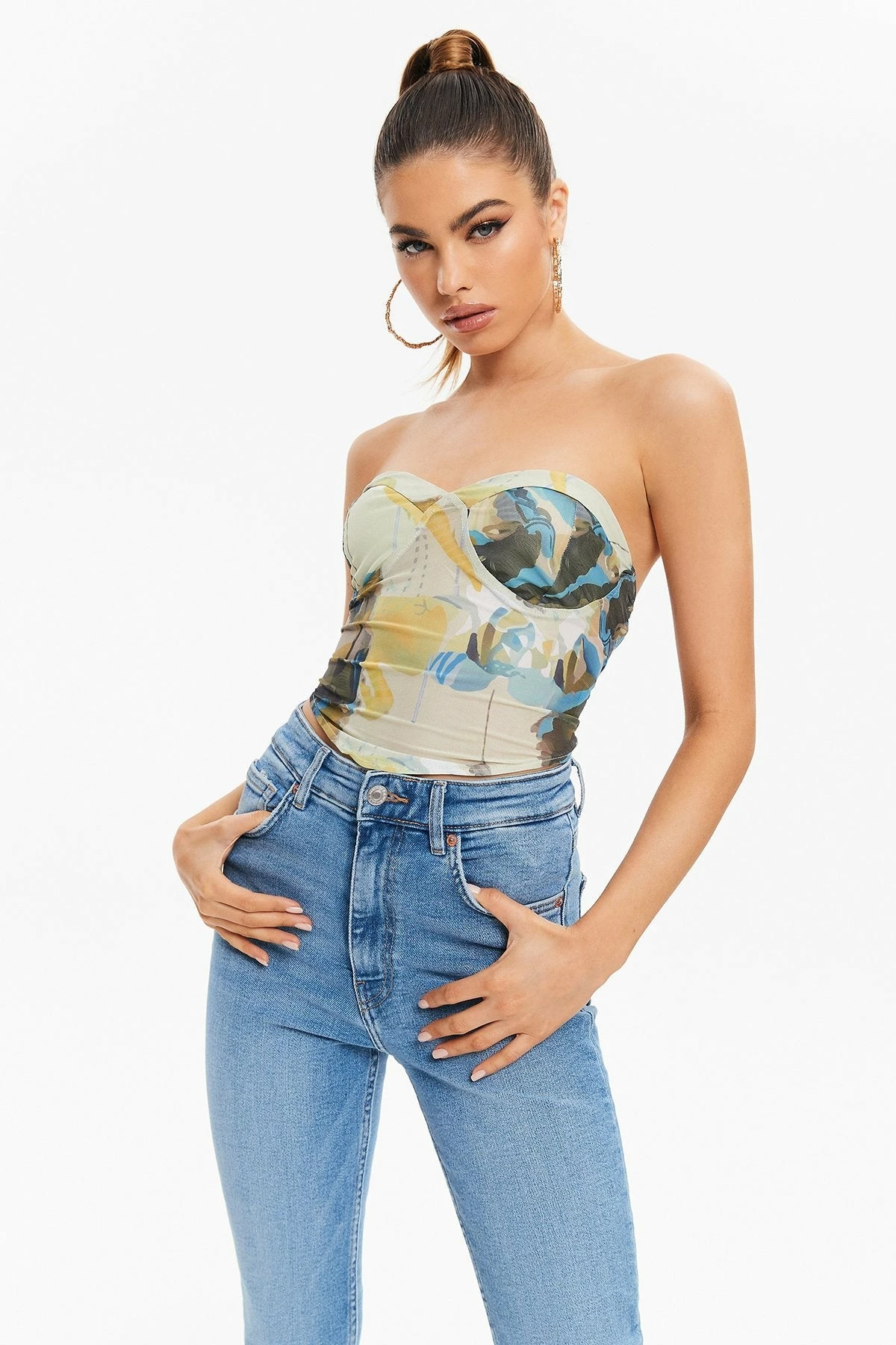 Solado Abstract Print Mesh Splicing Tube Top 3 Solado Abstract Print Mesh Splicing Tube Top