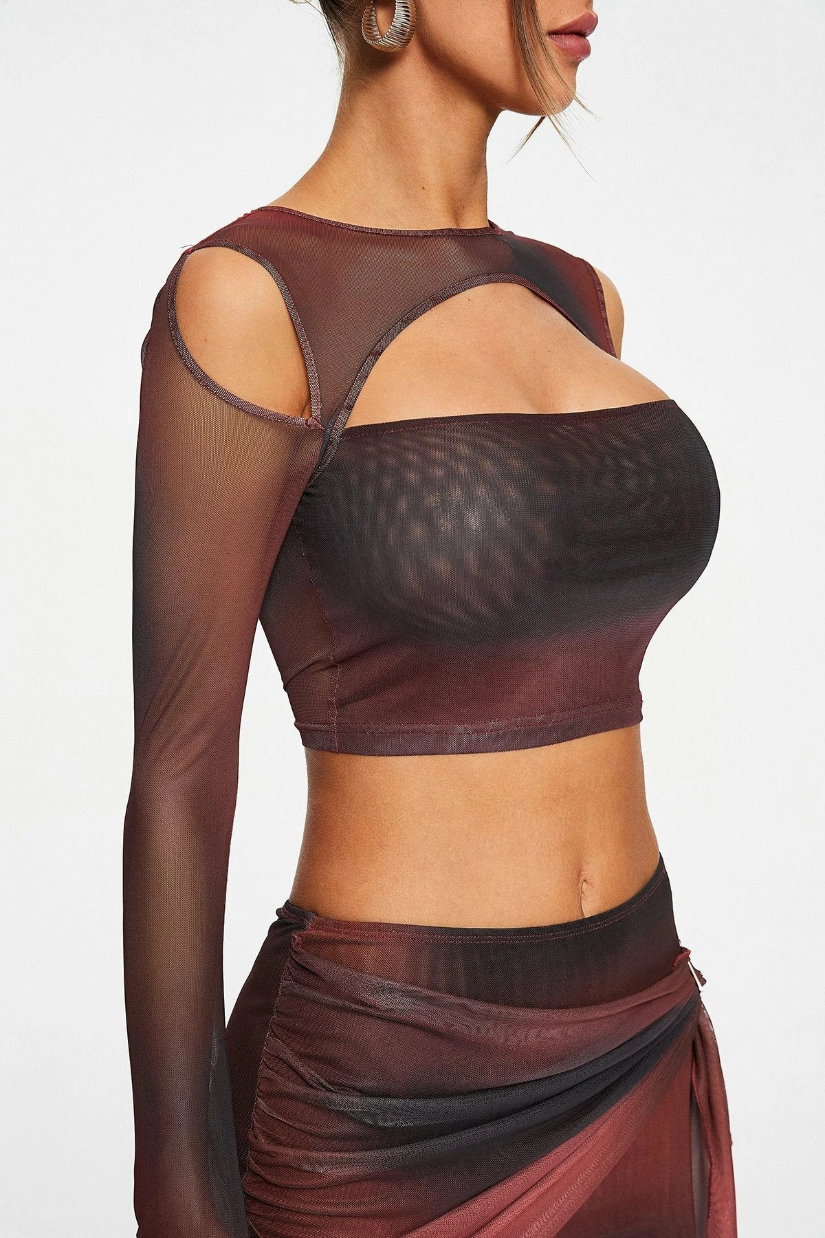 SOLADO Gradient Cut Out Cold Shoulder Mesh Long Sleeve Top 5 SOLADO Gradient Cut Out Cold Shoulder Mesh Long Sleeve Top - Image 3