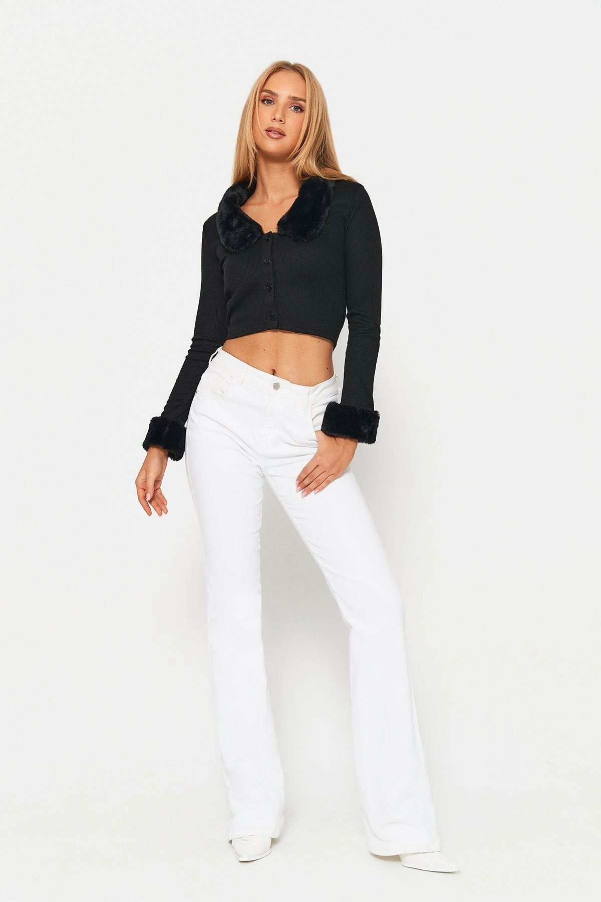 Solado Fluffy Trim Button Front Solid Crop Top 6 Solado Fluffy Trim Button Front Solid Crop Top - Image 4