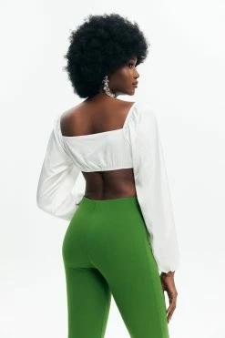 Alternative view of Solado Keyhole Tie Front Puff Sleeve Crop Top
