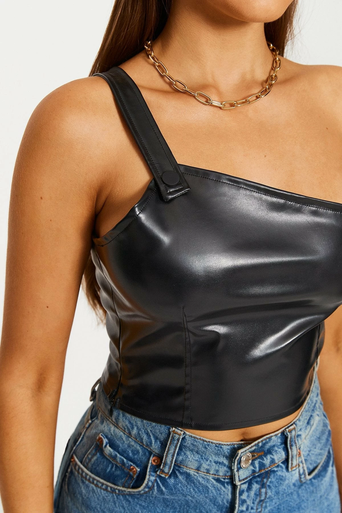 Solado One Shoulder Backless PU Leather Crop Top 7 Solado One Shoulder Backless PU Leather Crop Top - Image 5
