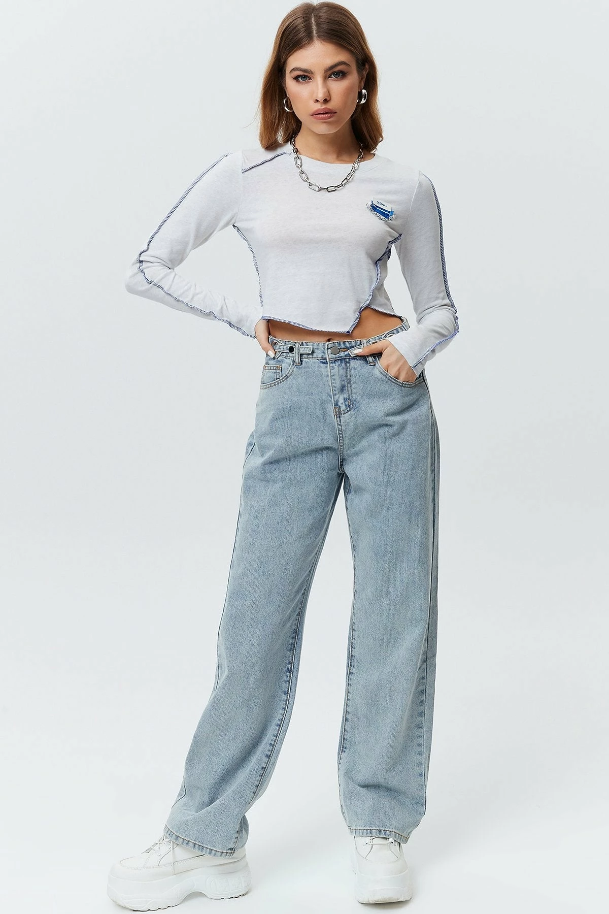 Solado Irregular Hem Stitched Trim Crop Long Sleeve Blouse Top 10 Solado Irregular Hem Stitched Trim Crop Long Sleeve Blouse Top - Image 8