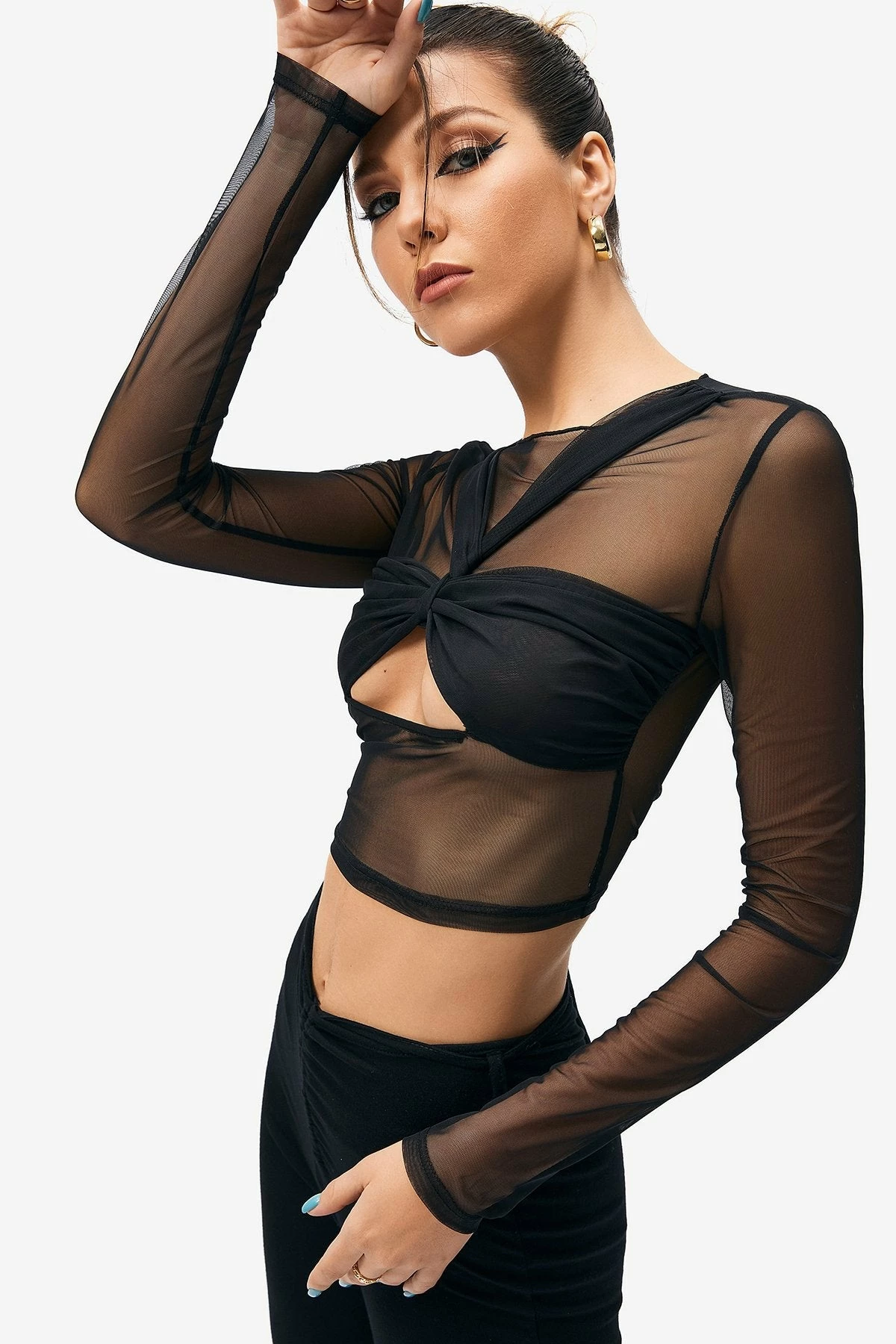SOLADO Mesh Cut Out Twist Front Long Sleeve Crop Top 3 SOLADO Mesh Cut Out Twist Front Long Sleeve Crop Top