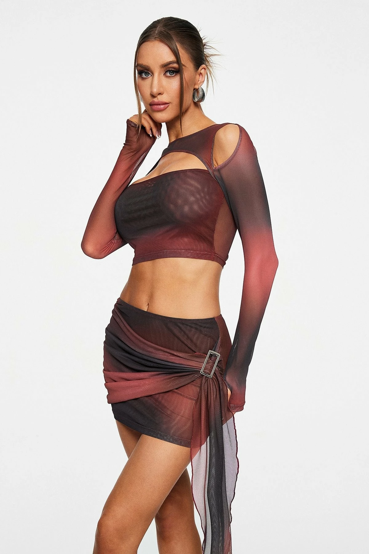 SOLADO Gradient Cut Out Cold Shoulder Mesh Long Sleeve Top 4 SOLADO Gradient Cut Out Cold Shoulder Mesh Long Sleeve Top - Image 2