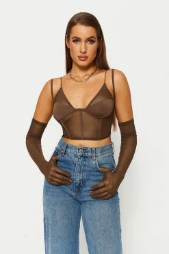 Solado Plunging Neck Double Strap Boning Tank Top With Gloves