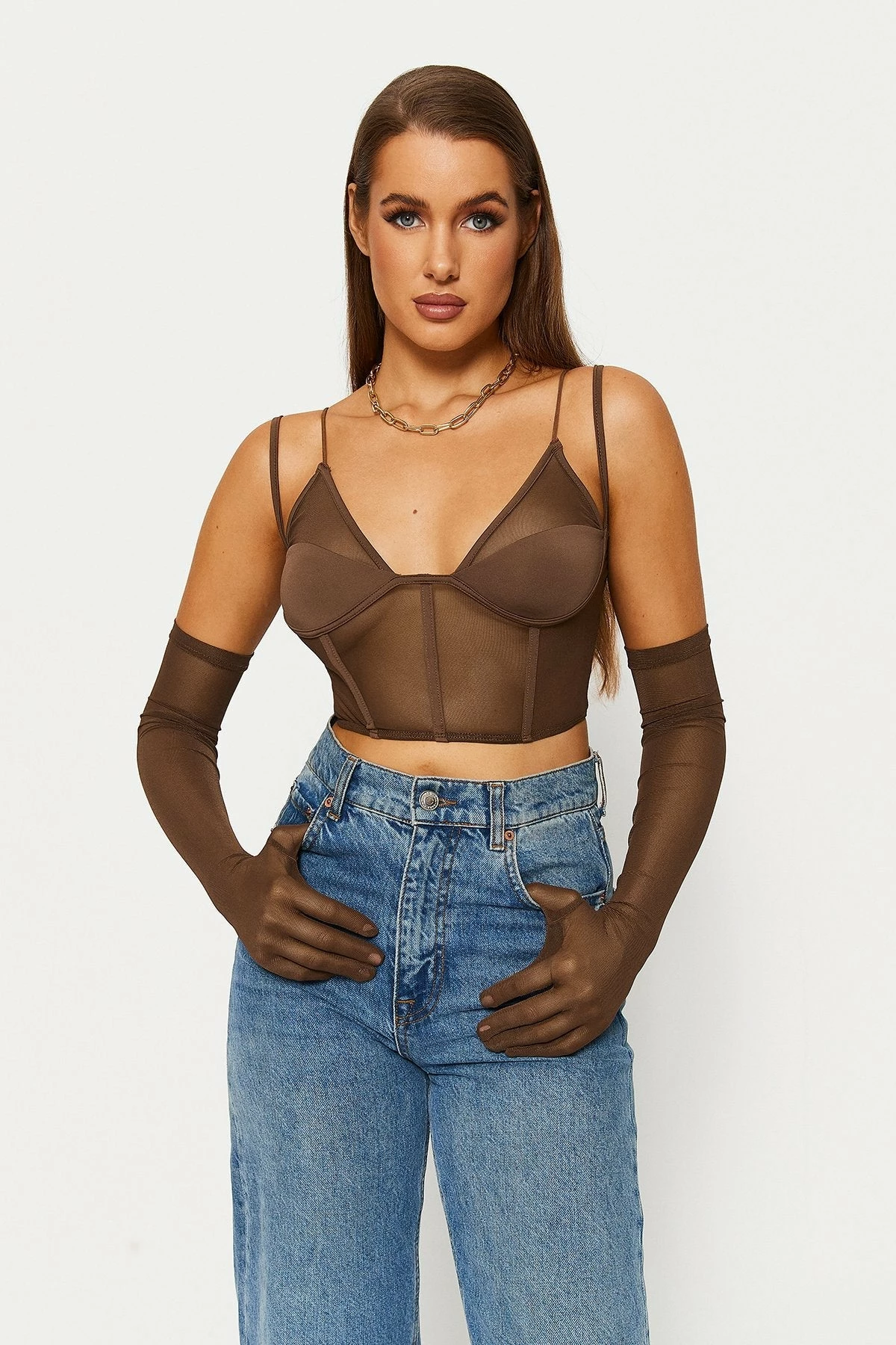 Solado Plunging Neck Double Strap Boning Tank Top With Gloves 3 Solado Plunging Neck Double Strap Boning Tank Top With Gloves