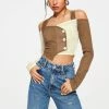 Solado Cold Shoulder Asymmetrical Hem Knitted Crop Top