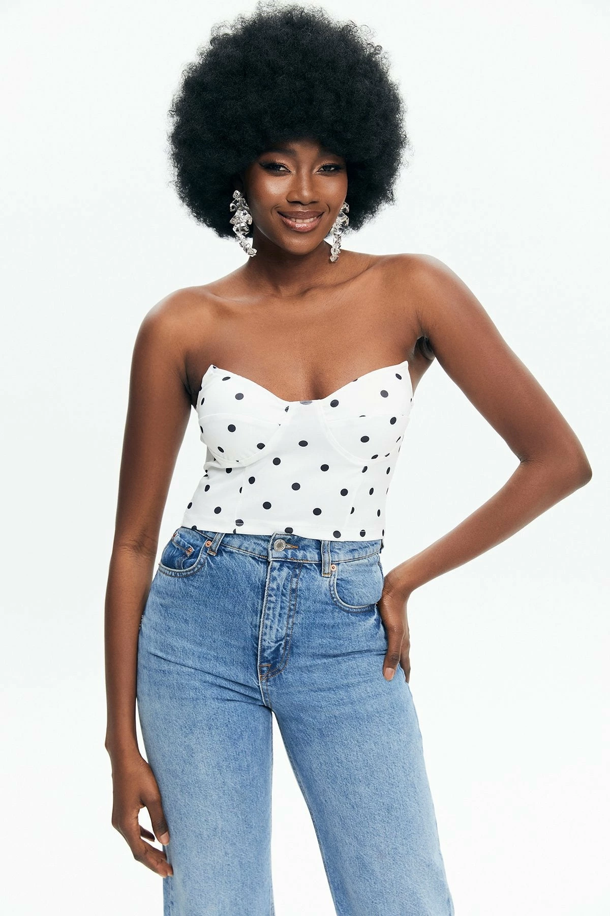 Solado Polka Dot Print Off Shoulder Tube Crop Top 3 Solado Polka Dot Print Off Shoulder Tube Crop Top