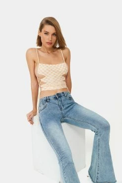 Alternative view of SOLADO Lace Up Plaid Print Backless Cami Crop Top
