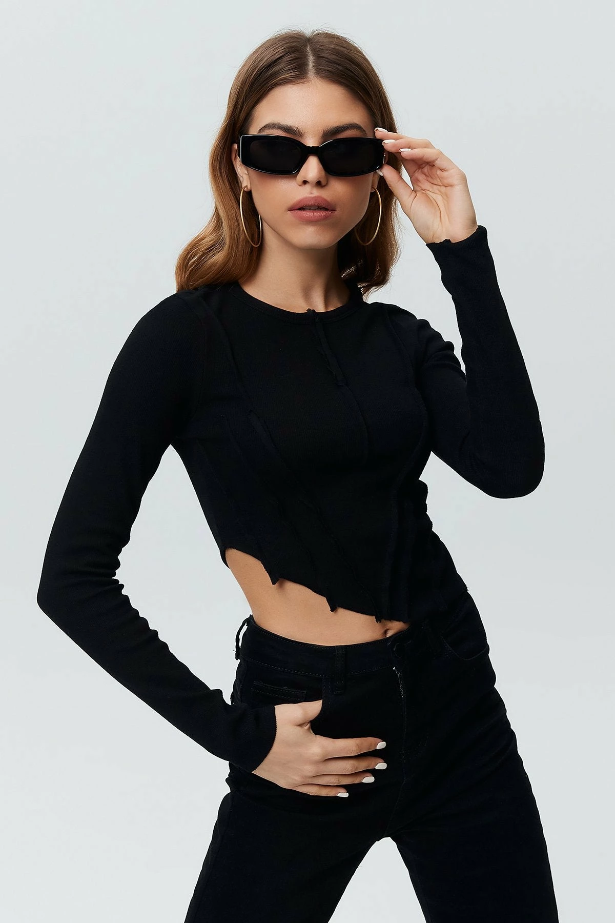 Solado Shirred Frill Trim Irregular Hem Long Sleeve Top 11 Solado Shirred Frill Trim Irregular Hem Long Sleeve Top - Image 9
