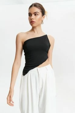 Solado Asymmetrical Tie Back Solid Backless Crop Top