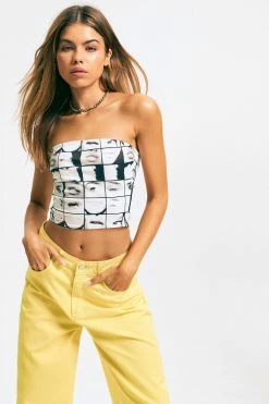 Solado Facial Features Print Tube Backless Crop Top