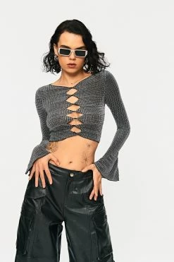 Alternative view of SOLADO Cut Out Flared Sleeve Sheen Crop Top
