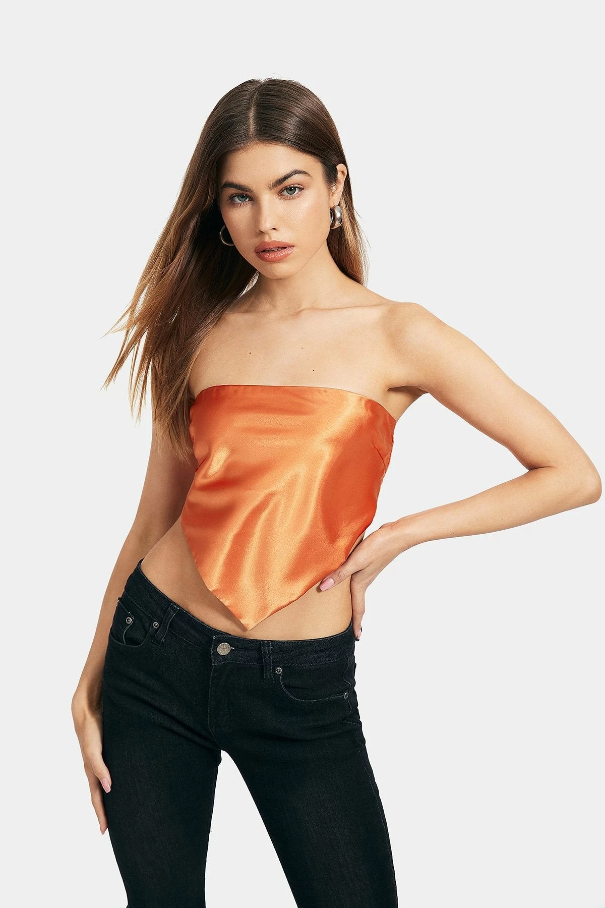 Solado Satin Tie Back Hanky Hem Tube Backless Crop Top 3 Solado Satin Tie Back Hanky Hem Tube Backless Crop Top