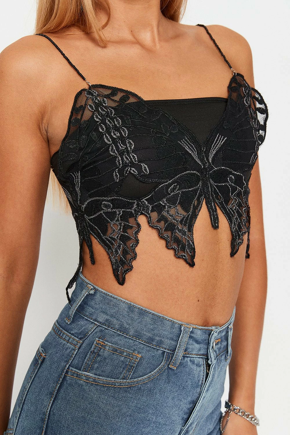 Solado Butterfly Embroidery Asymmetrical Hem Crop Top 7 Solado Butterfly Embroidery Asymmetrical Hem Crop Top - Image 5