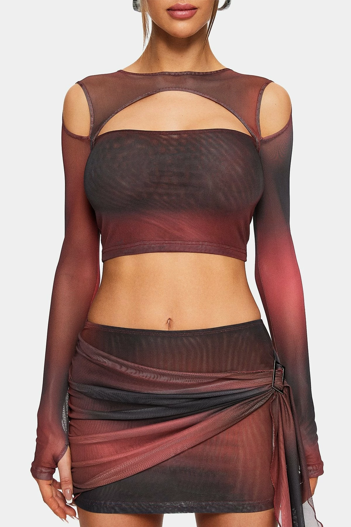 SOLADO Gradient Cut Out Cold Shoulder Mesh Long Sleeve Top 8 SOLADO Gradient Cut Out Cold Shoulder Mesh Long Sleeve Top - Image 6
