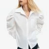 Solado Single Breasted Lapel Neck Solid Puff Sleeve Shirt