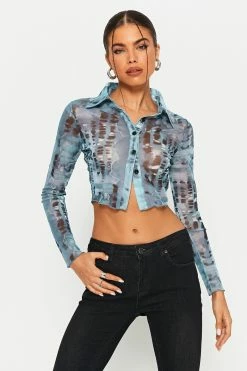 Solado Lapel Neck Abstract Print Long Sleeve Shirt