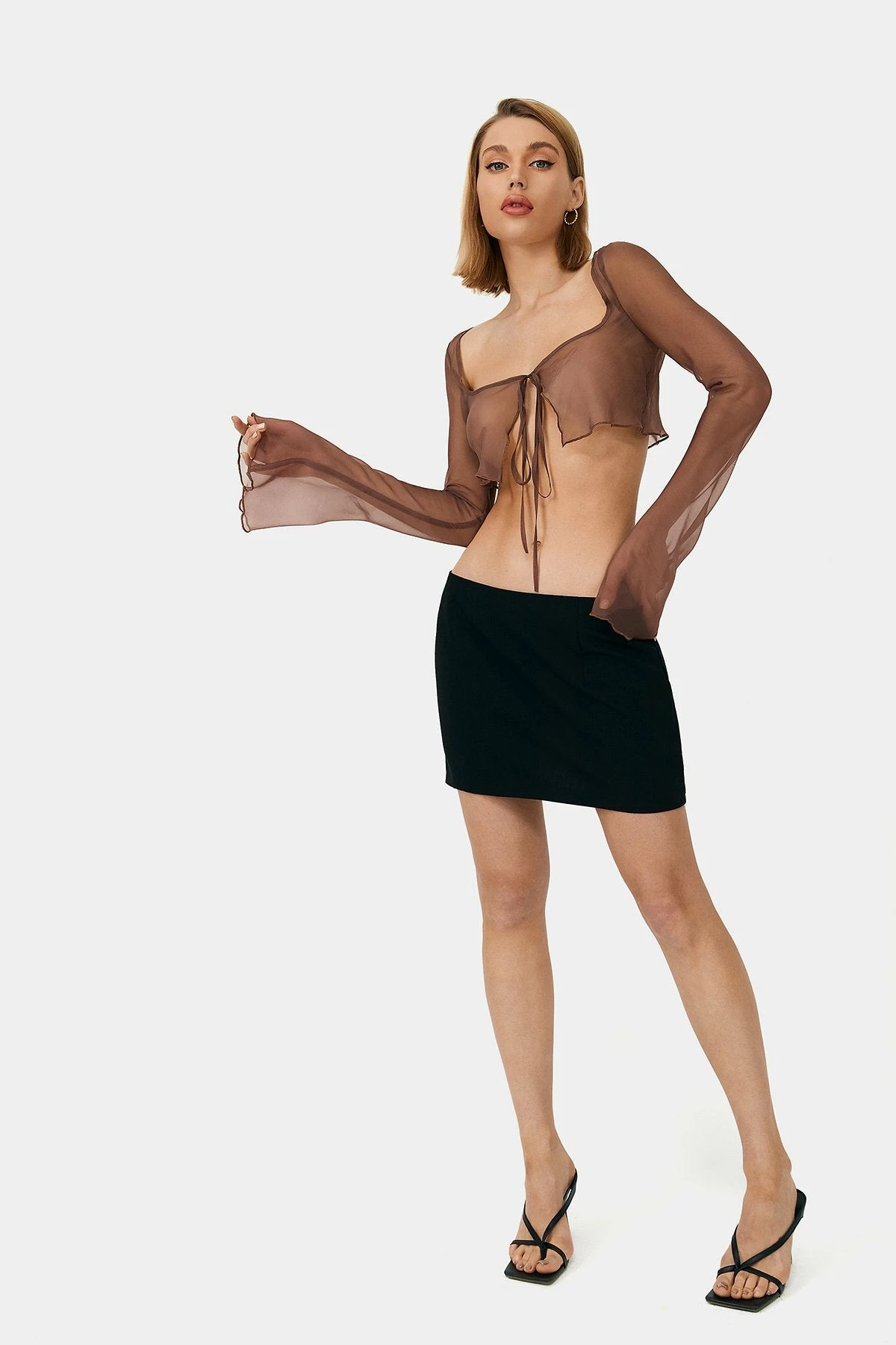 SOLADO Mesh Tie Front Flare Long Sleeve Top 9 SOLADO Mesh Tie Front Flare Long Sleeve Top - Image 7