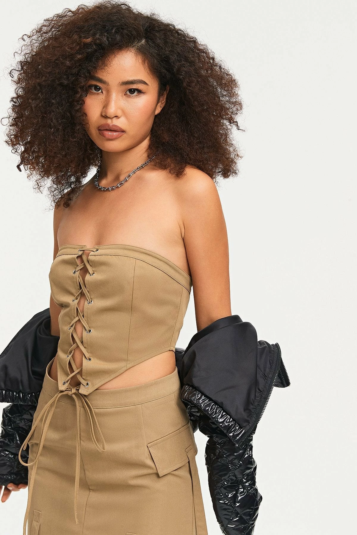 SOLADO Off Shoulder Lace Up Asymmetrical Hem Crop Top 4 SOLADO Off Shoulder Lace Up Asymmetrical Hem Crop Top - Image 2