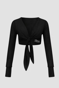 Solado V Neck Tie Waist Solid Long Sleeve Top