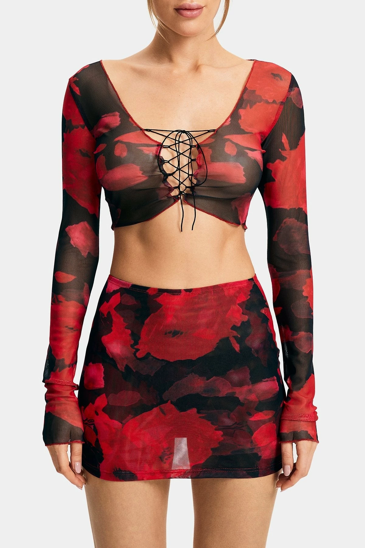 SOLADO Abstract Print Lace Up Long Sleeve Mesh Crop Top 8 SOLADO Abstract Print Lace Up Long Sleeve Mesh Crop Top - Image 6