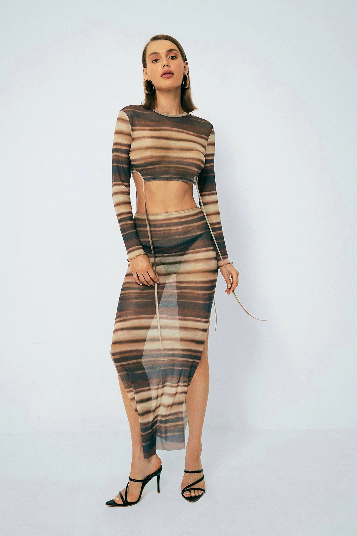 SOLADO Stripe Print Tie Detail Mesh Long Sleeve Top 6 SOLADO Stripe Print Tie Detail Mesh Long Sleeve Top - Image 4