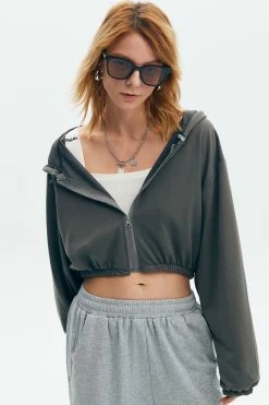 Solado Drawstring Zipper Front Solid Long Sleeve Hoodies