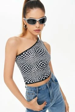 Solado Abstract Print One Shoulder Crop Top