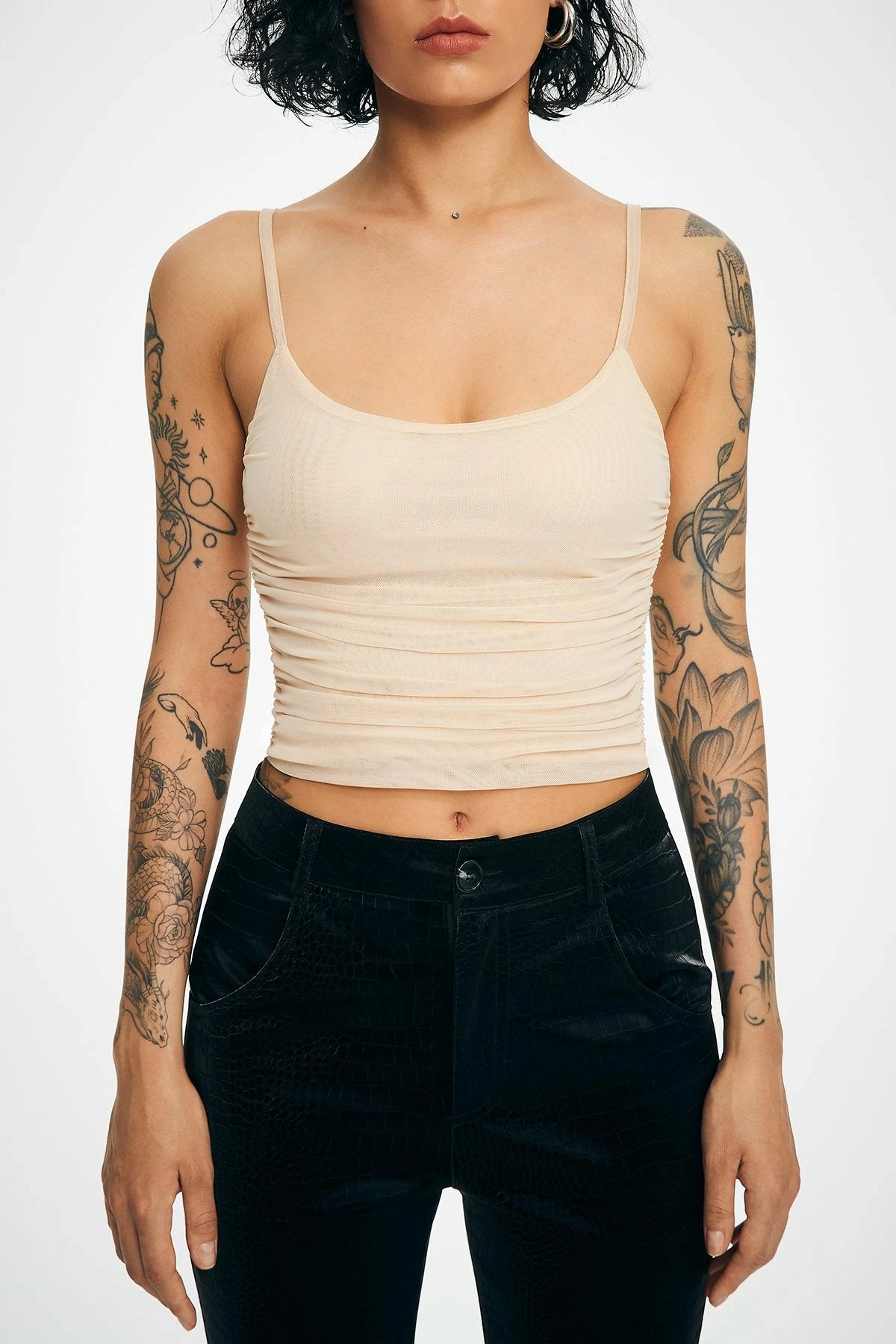 Solado Mesh Ruched Adjustable Strap Cami Crop Top 8 Solado Mesh Ruched Adjustable Strap Cami Crop Top - Image 6