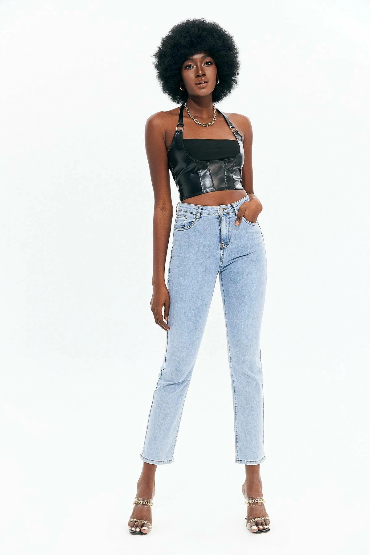 Solado Off Shouler Halter Neck PU Leather Crop Top 6 Solado Off Shouler Halter Neck PU Leather Crop Top - Image 4