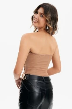 Alternative view of Solado Mesh Lace Up Tube Crop Top