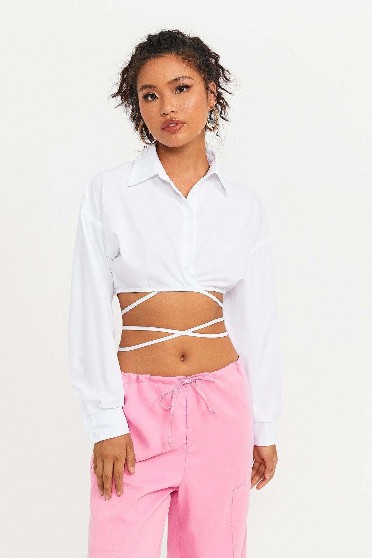 Solado Lapel Neck Cross Tie Detail Long Sleeve Crop Top 3 Solado Lapel Neck Cross Tie Detail Long Sleeve Crop Top