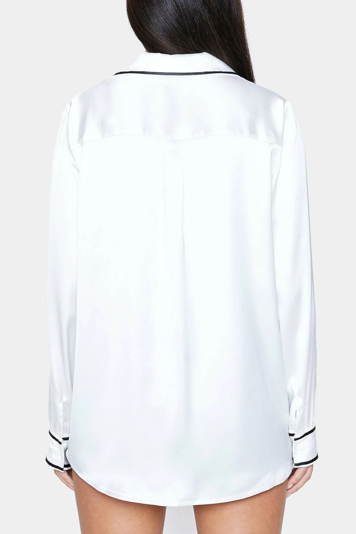 SOLADO Lapel Neck Colorblock Trim Satin Long Sleeve Shirt 9 SOLADO Lapel Neck Colorblock Trim Satin Long Sleeve Shirt - Image 7