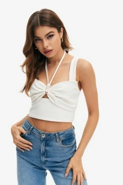 Alternative view of Solado Halter Neck Zipper Backless Ruched Crop Top