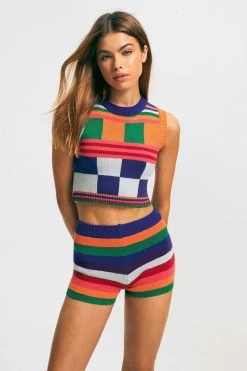 Solado Plaid Print Contrast Color Knitted Tank Top