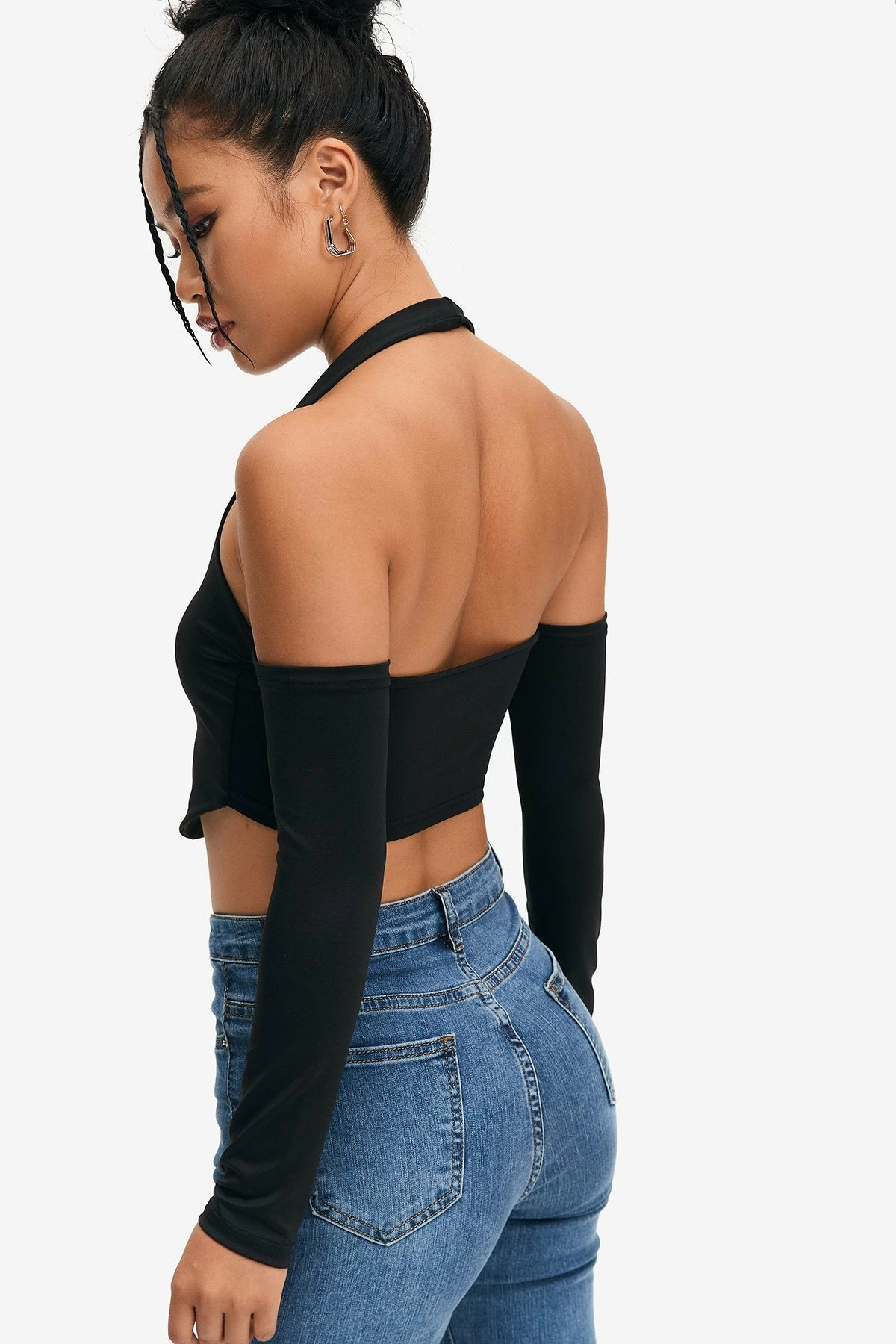 Solado Cold Shoulder Backless Curved Hem Crop Top 4 Solado Cold Shoulder Backless Curved Hem Crop Top - Image 2