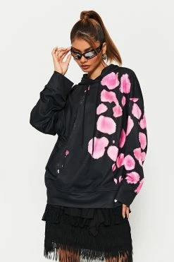 SOLADO Floral Print Drawstring Long Sleeve Hoodie