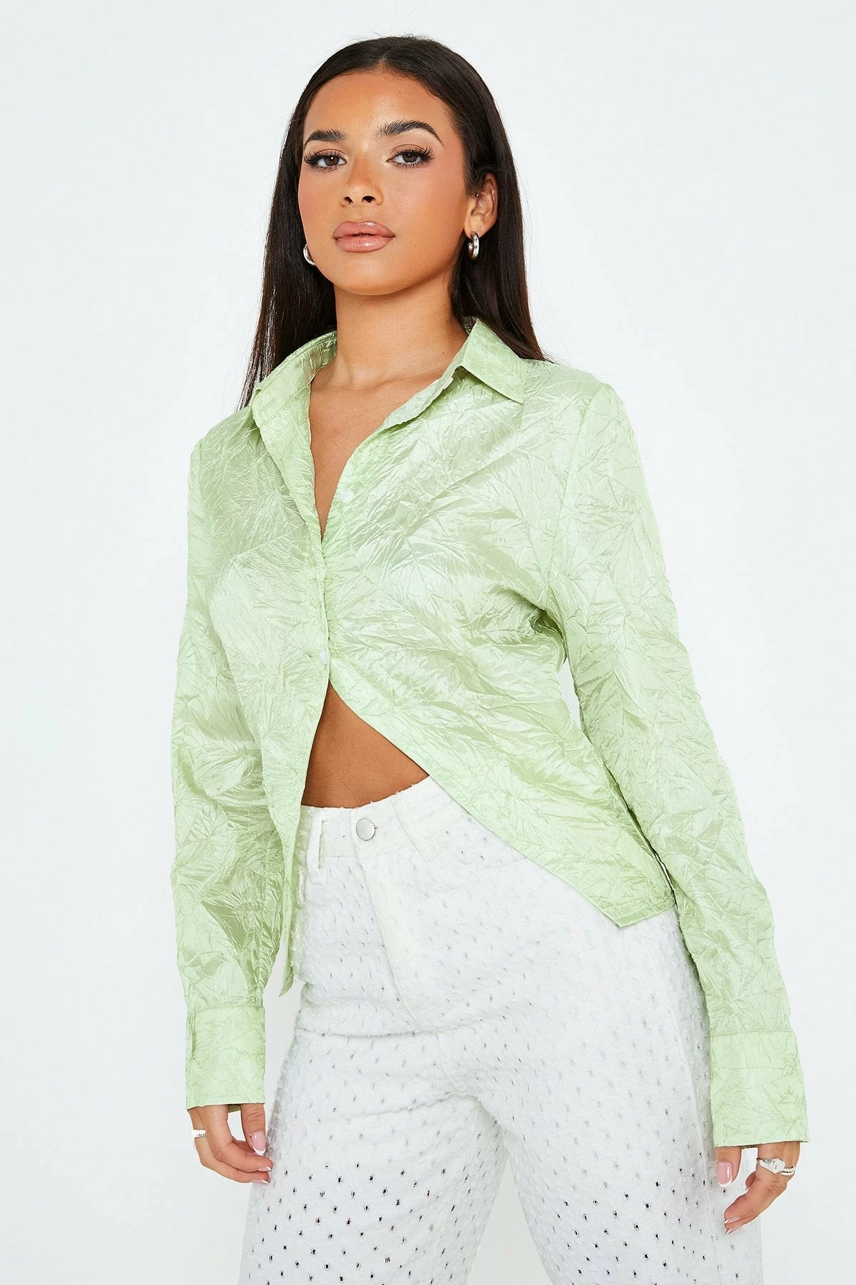 SOLADO Lapel Neck Pleat Textured Split Hem Shirt 3 SOLADO Lapel Neck Pleat Textured Split Hem Shirt