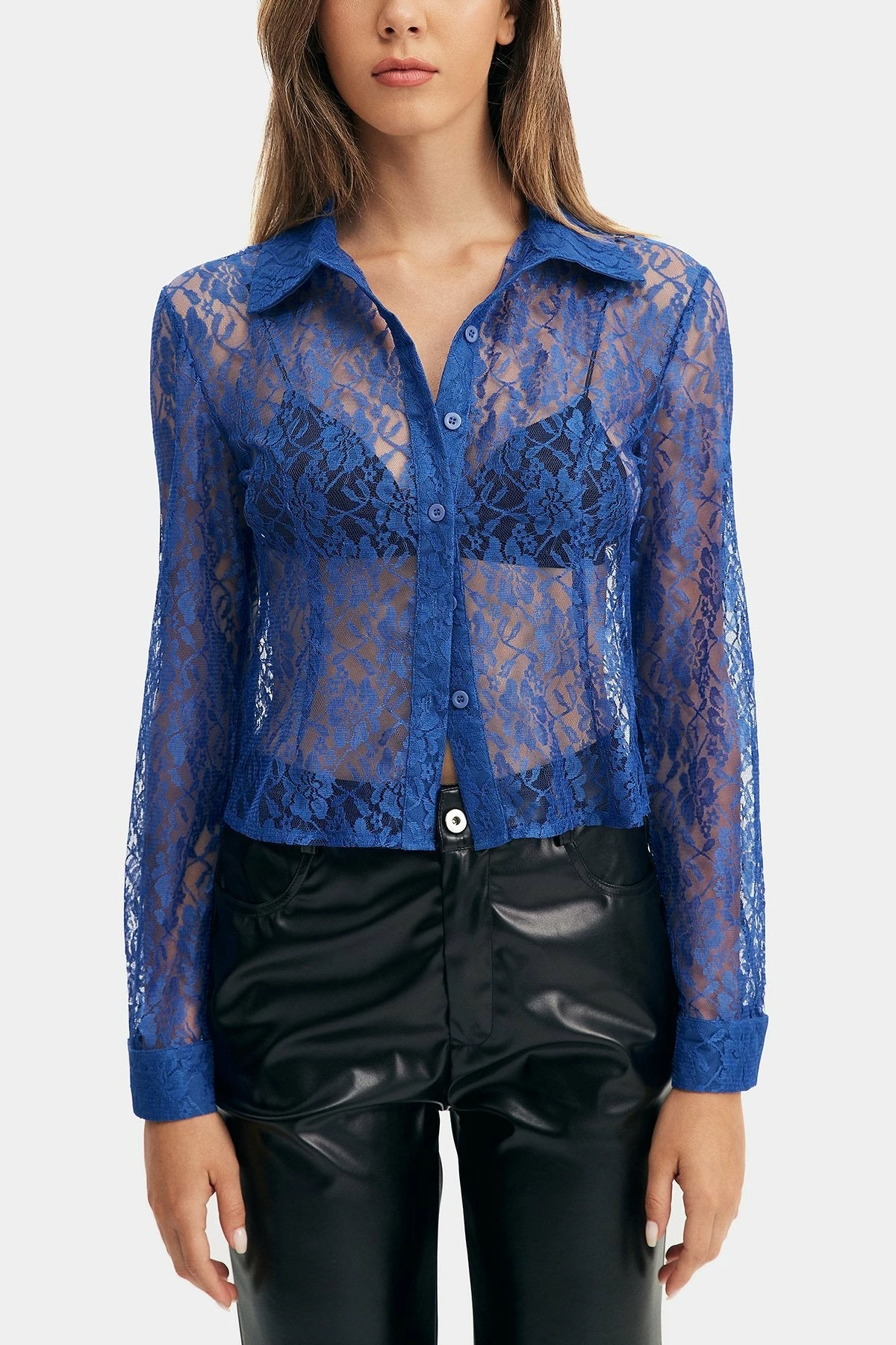 Solado Lapel Neck Floral Lace Long Sleeve Shirt Without Bra 8 Solado Lapel Neck Floral Lace Long Sleeve Shirt Without Bra - Image 6