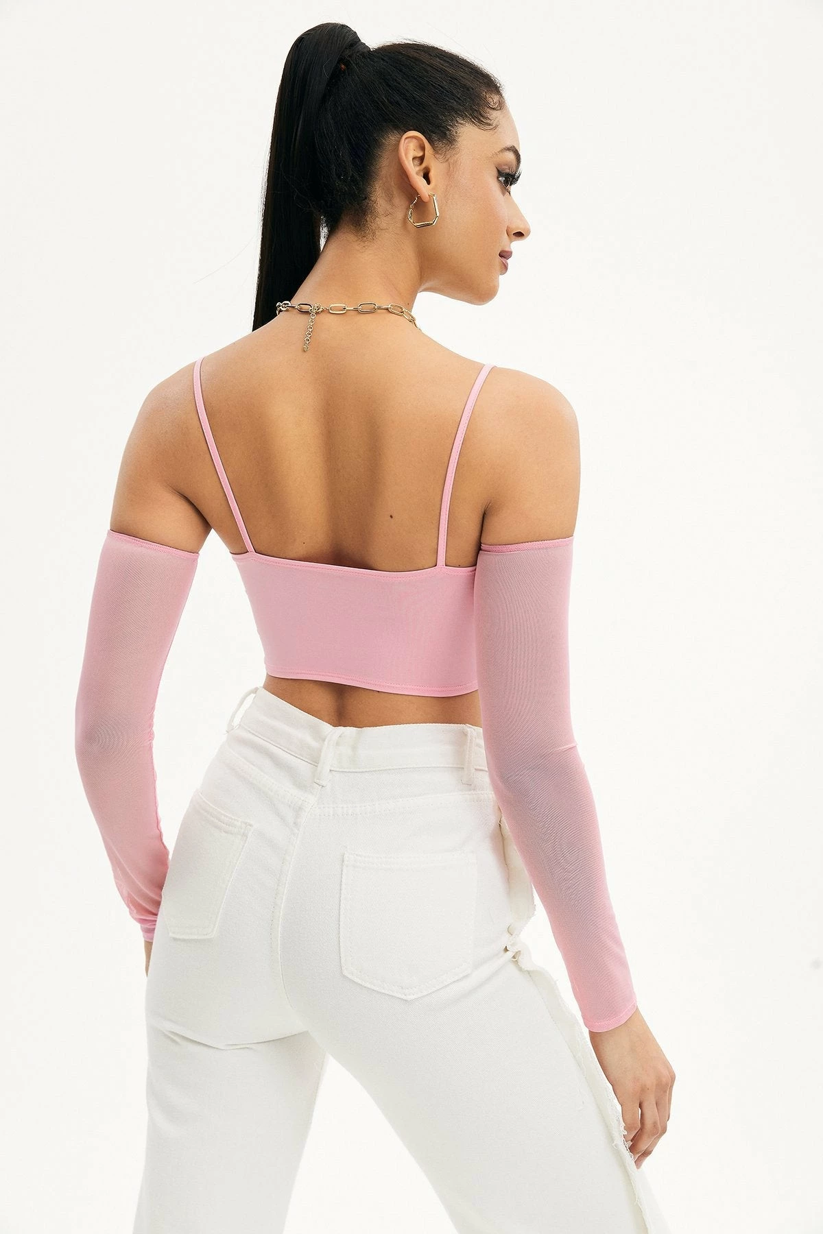 Solado Mesh Splicing Cami Crop Top With Oversleeve 4 Solado Mesh Splicing Cami Crop Top With Oversleeve - Image 2
